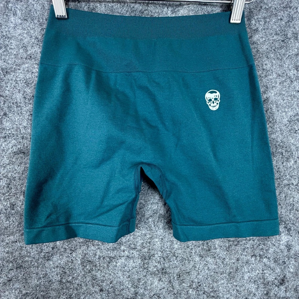 Gymreapers Infinity Seamless Booty Shorts Womens Medium Green Skull Logo Running